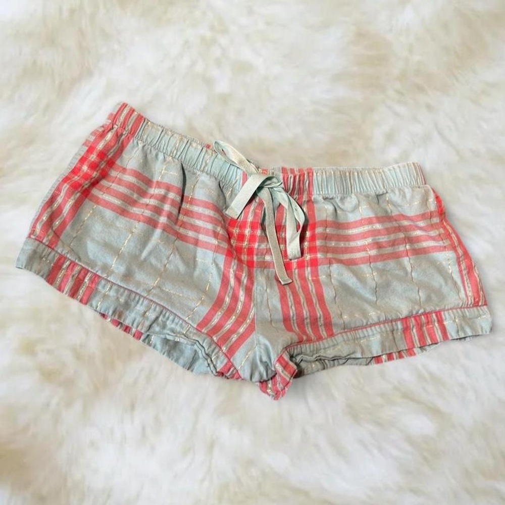Victoria's Secret Y2K Plaid Sleep Shorts Blue Pink Gold Lurex Large 386447-G4Q